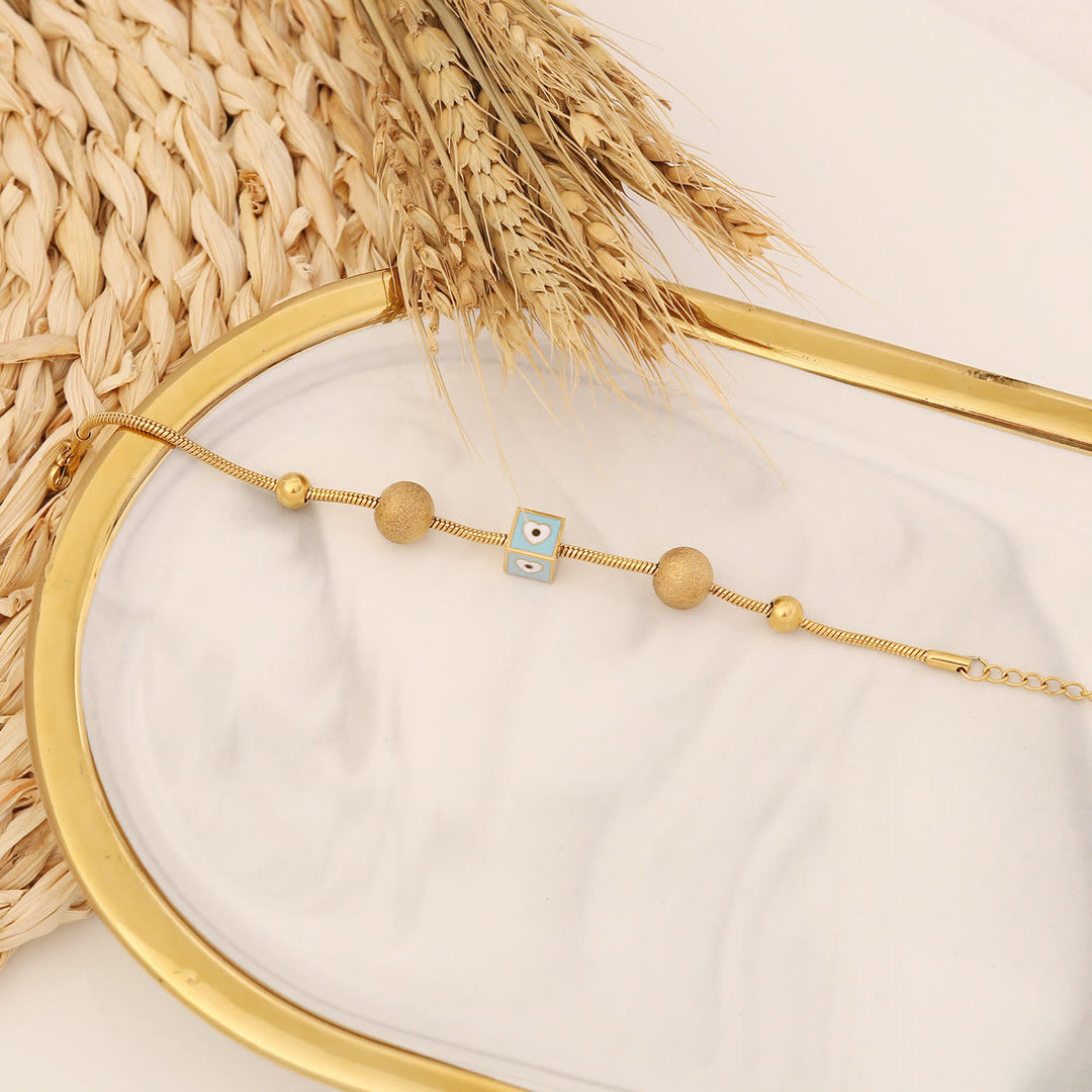 Braccialetto portafortuna Olivenorma Topazio Blu Epossidico Evil Eye Clover