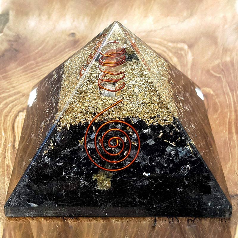 Olivenorma Tormalina nera con cristallo trasparente Piramide orgonica per l'equilibrio mentale 