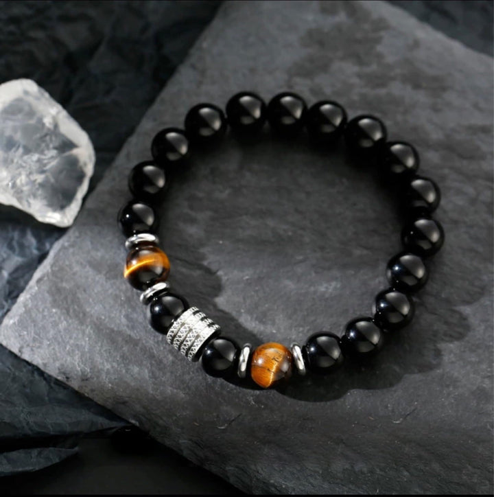 Bracciale da uomo Olivenorma in ossidiana con occhio di tigre rosso