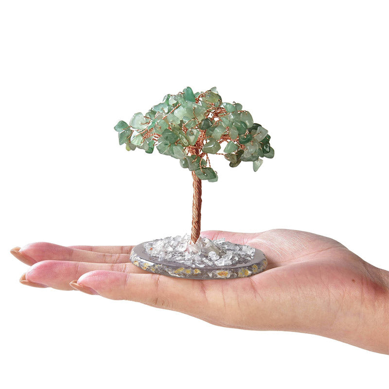 Albero Feng Shui in pietra preziosa naturale Olivenorma Avventurina con base in agata 
