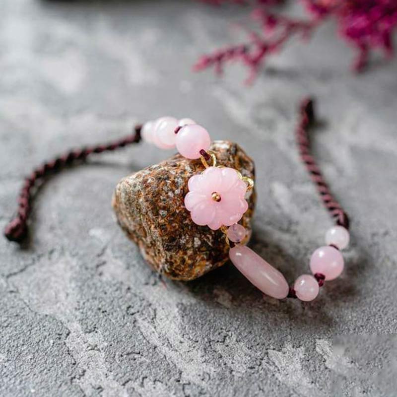 Bracciale alla caviglia in quarzo rosa Il Fiore dell'Amore