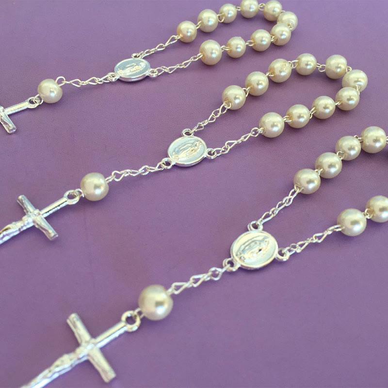 Olivenorma Pearl Cross Bracciale Rosario Vergine Maria