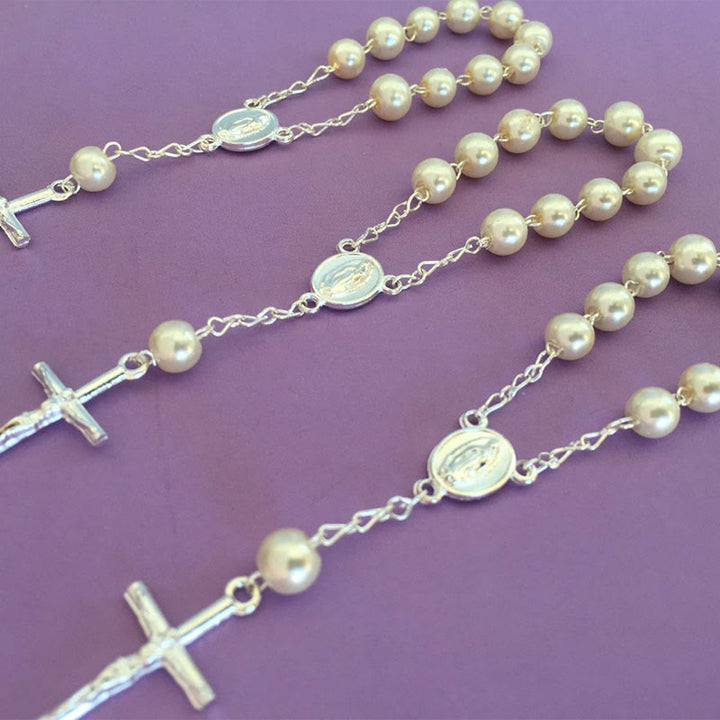 Olivenorma Pearl Cross Bracciale Rosario Vergine Maria