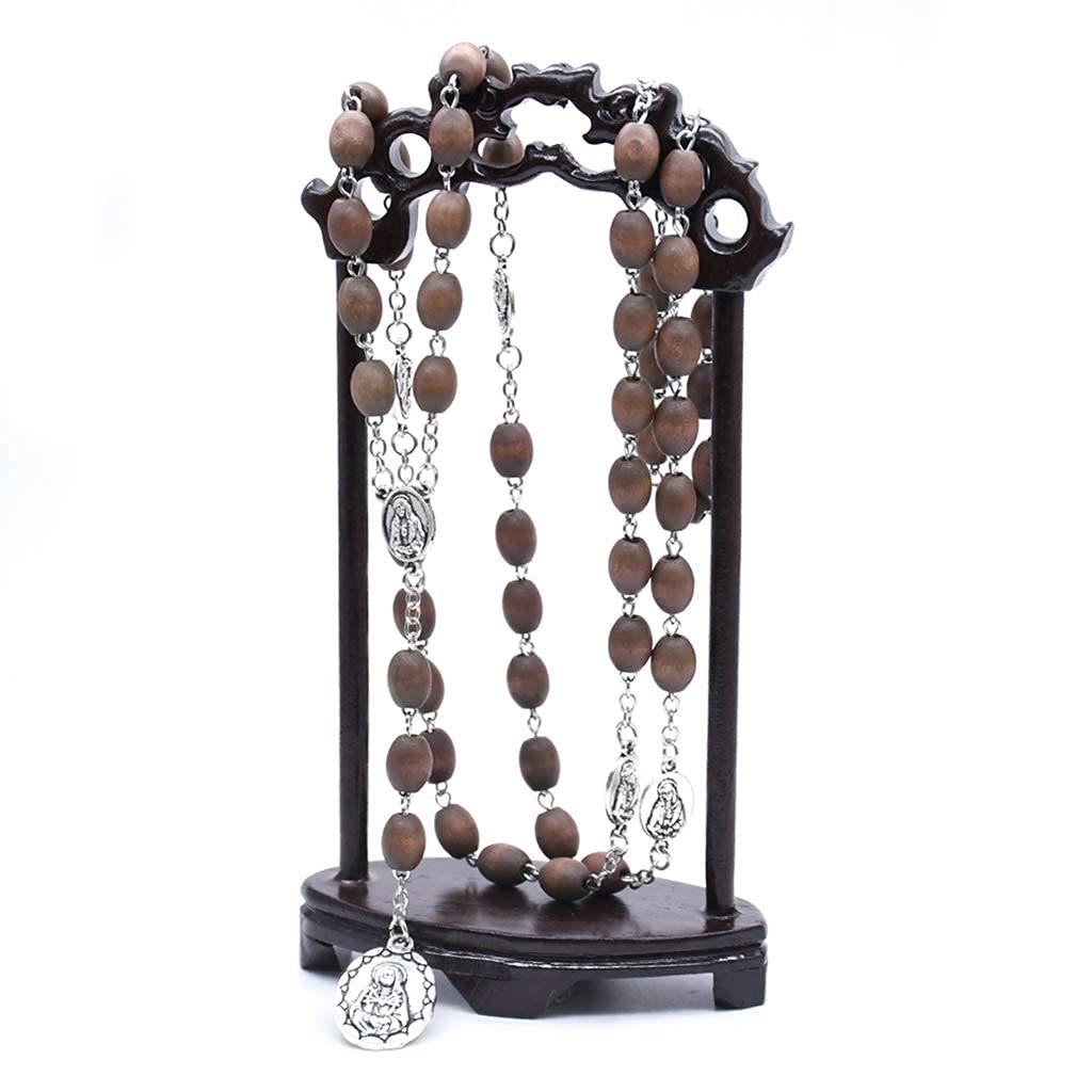Collana con catena del rosario cattolico in perline di legno Olivenorma
