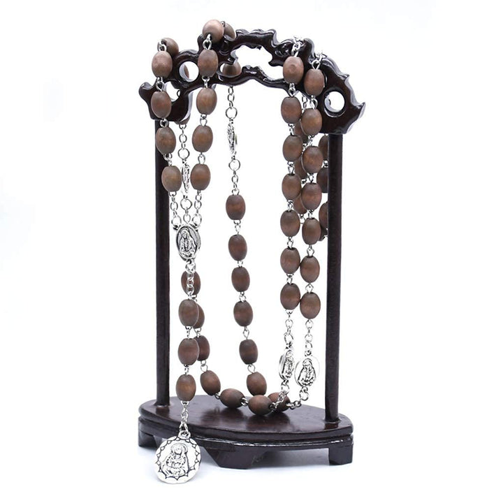 Collana con catena del rosario cattolico in perline di legno Olivenorma