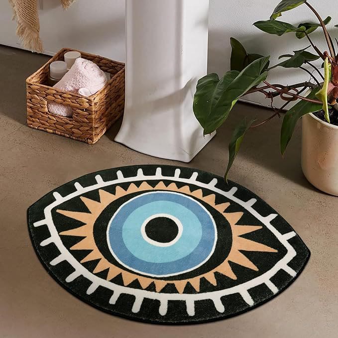 Olivenorma Tappeto antiscivolo per il bagno con motivo Evil Eye nero, lavabile 