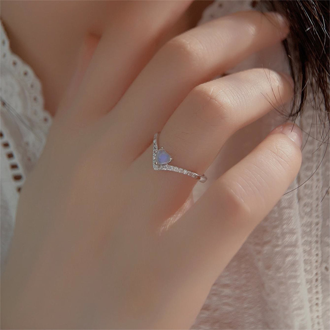 Anello con pietra di luna a forma di cuore Olivenorma 