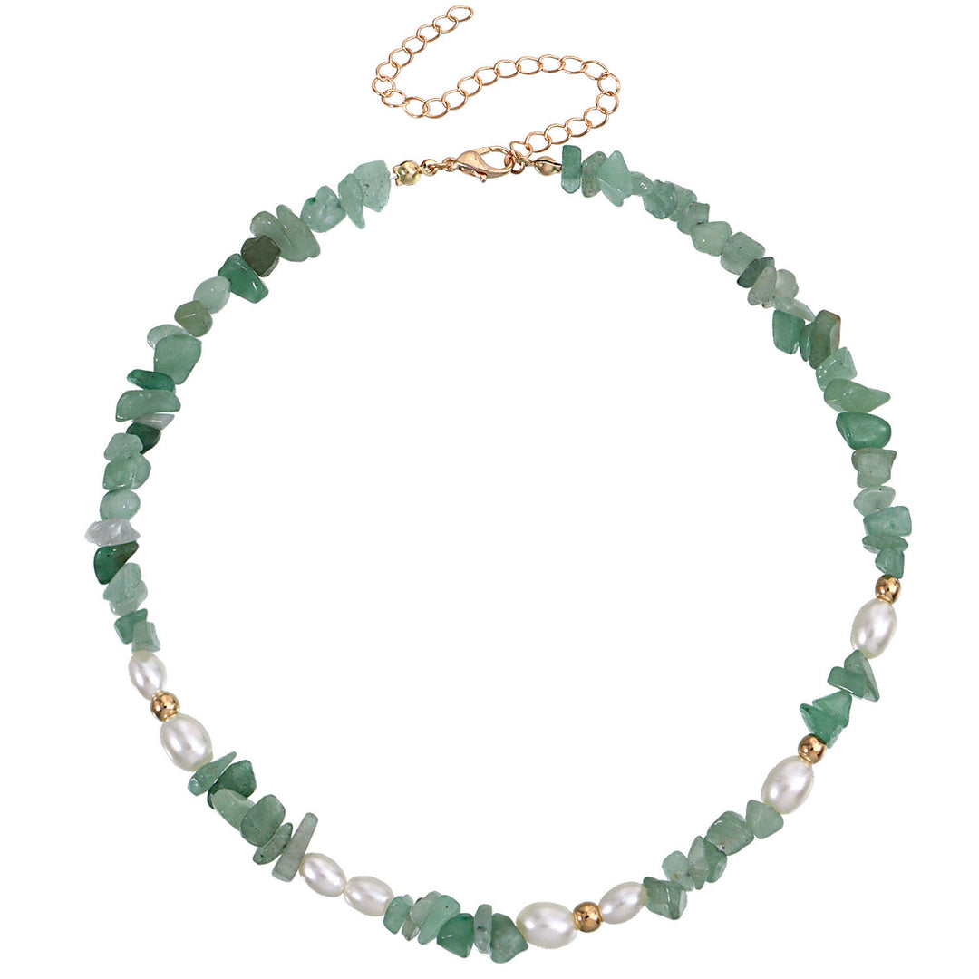 Collana con perle bohémien naturali e pietre irregolari Olivenorma 