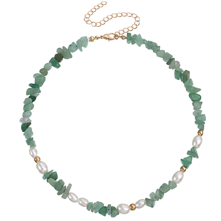Collana con perle bohémien naturali e pietre irregolari Olivenorma 