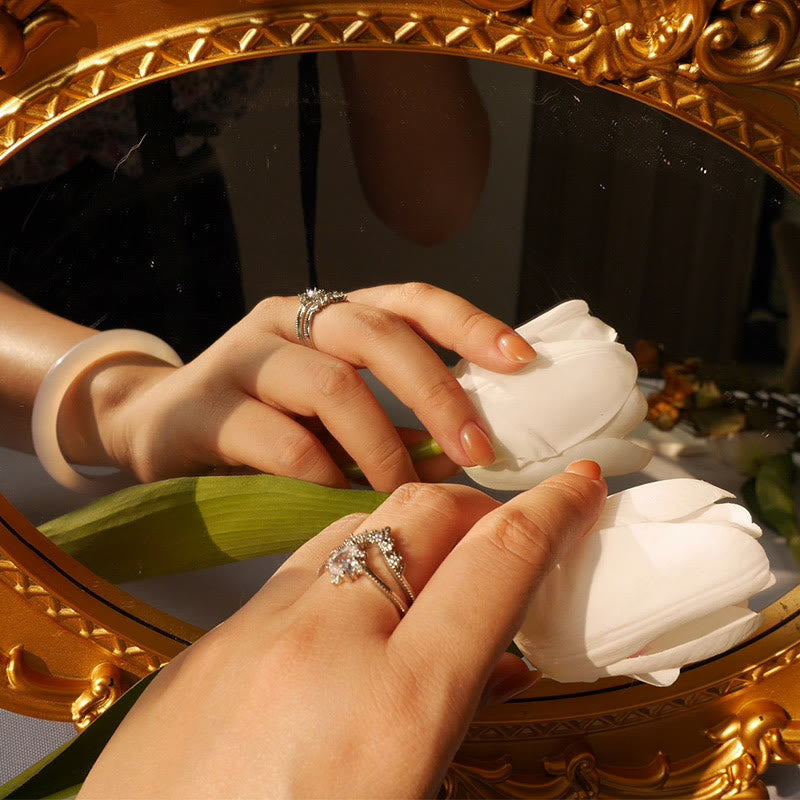 Olivenorma 2 pezzi anello di fidanzamento con corona in pietra di luna placcata zircone 