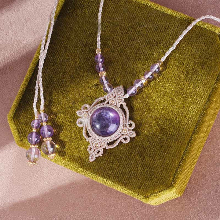 Collana con bracciale Guardian intrecciato a mano in ametista e charoite Olivenorma