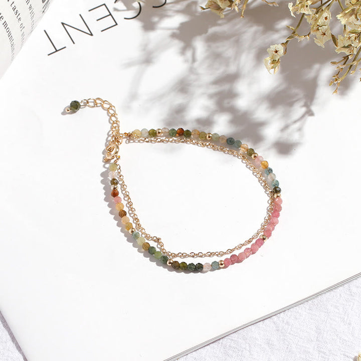 Bracciale doppio sottile in rame placcato oro tormalina Olivenorma