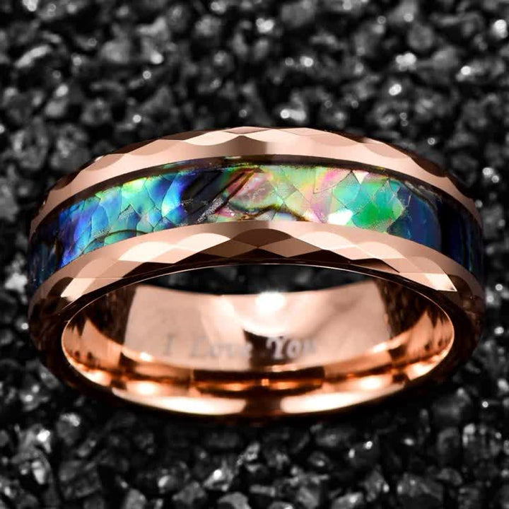 Anello Olivenorma in legno di Koa e conchiglia di abalone in carburo di tungsteno 
