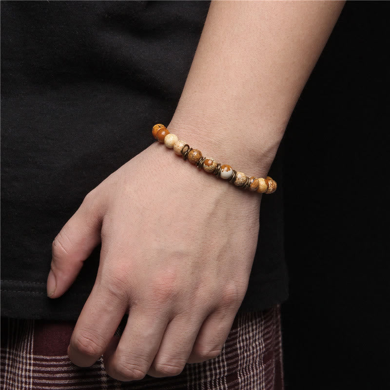 Olivenorma Bracciale Yoga Elasticizzato con Perline in Pietra Naturale Lucida da 8 mm