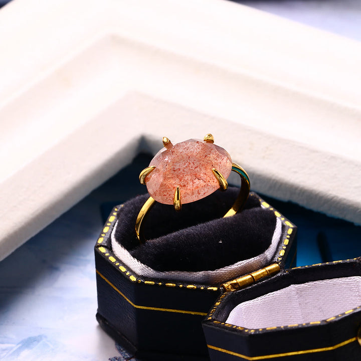 Anello a cinque punte in quarzo fragola naturale Olivenorma