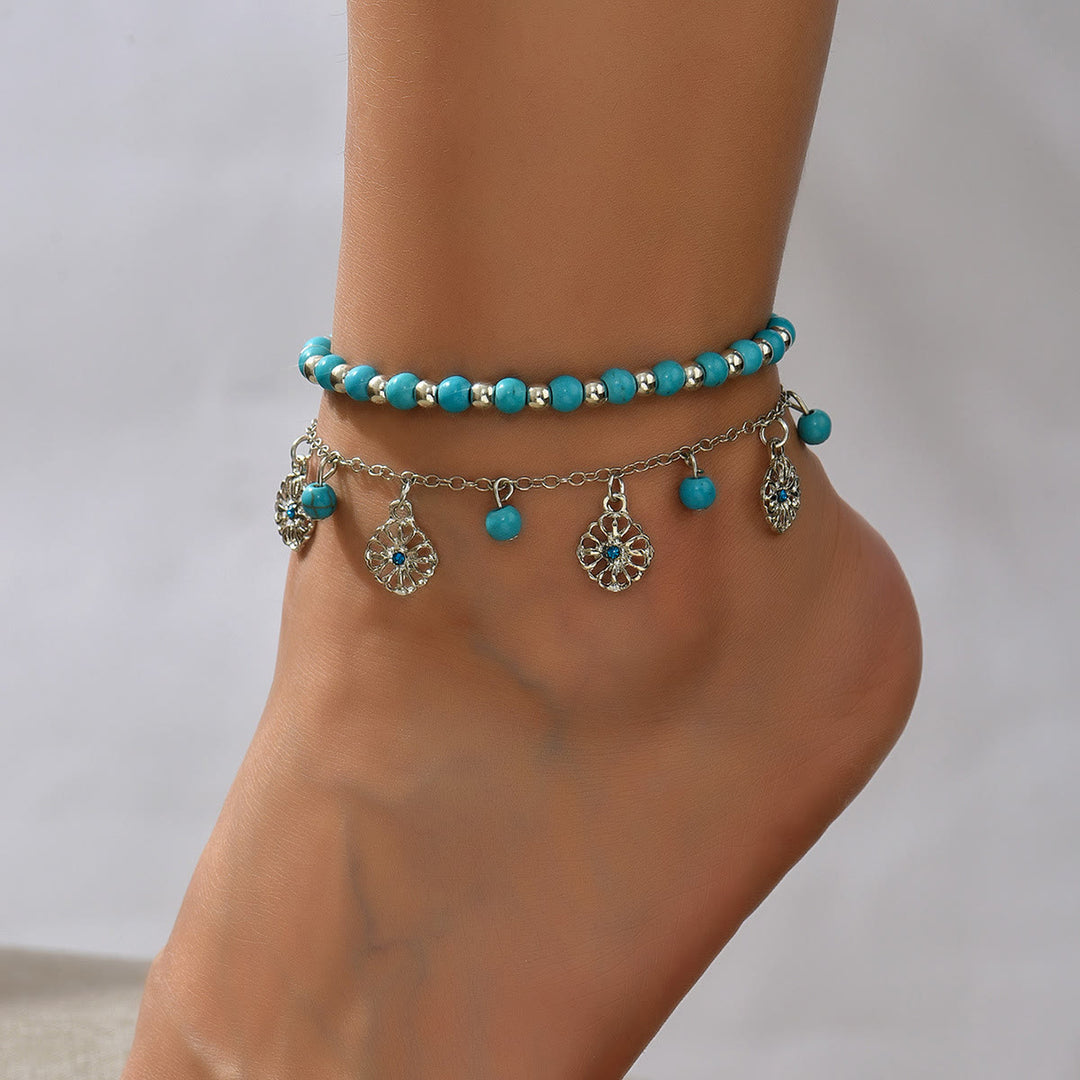 Olivenorma ciondolo a forma di fiore con diamanti turchi 2 set cavigliere Bohemia 