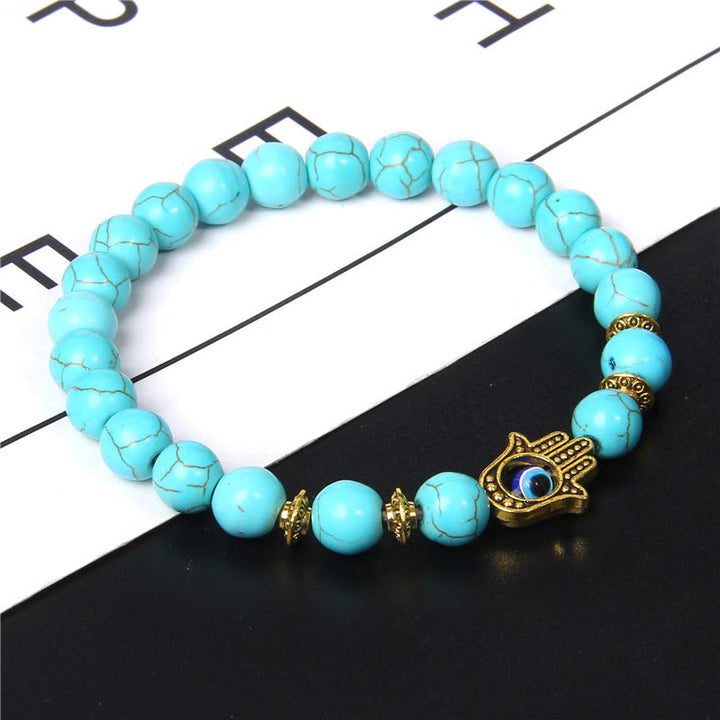 Olivenorma Evil Eye Hamsa 8mm Bracciale da uomo con perline naturali 