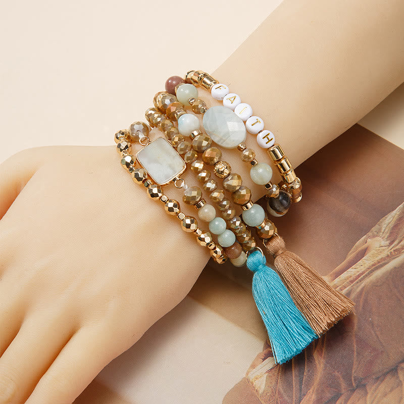 Olivenorma Set di 6 bracciali in cristallo naturale inciso
