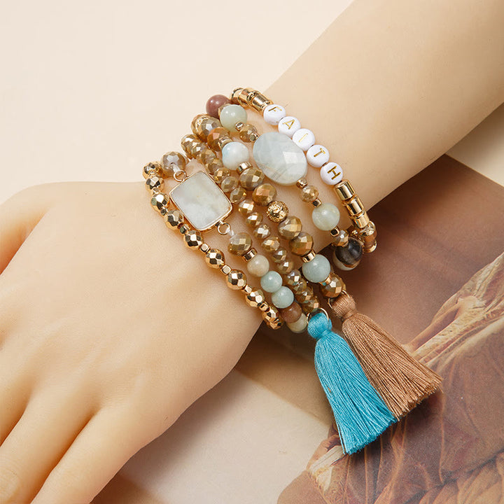 Olivenorma Set di 6 bracciali in cristallo naturale inciso