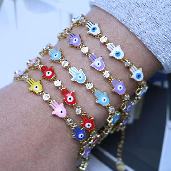 Olivenorma Bracciale Hamsa con Zircone Smaltato Colorato e Occhio Malvagio 