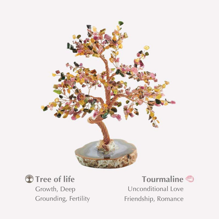 Albero Feng Shui Olivenorma Tormalina con Base in Cristallo Bianco 