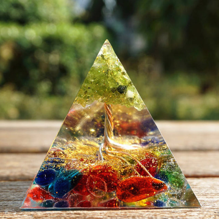 Olivenorma Fluorite Peridoto Albero della vita Piramide di orgone