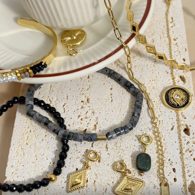 Olivenorma Bracciale aperto in pietra naturale in stile etnico bohémien 