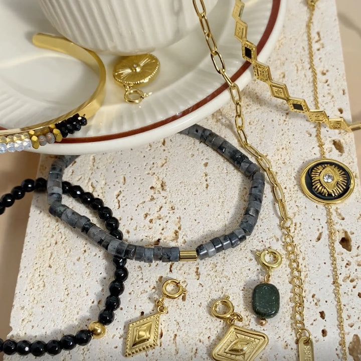 Olivenorma Bracciale aperto in pietra naturale in stile etnico bohémien 