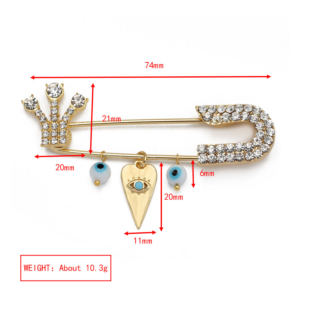 Spilla a forma di cuore con occhio maligno in zircone bianco Olivenorma 