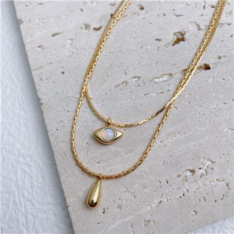 Collana a doppio strato con ciondolo malocchio in opalite Olivenorma - image 6