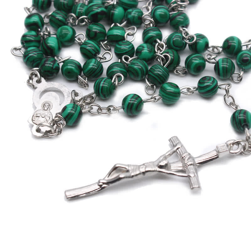 Collana rosario con croce in malachite naturale Olivenorma