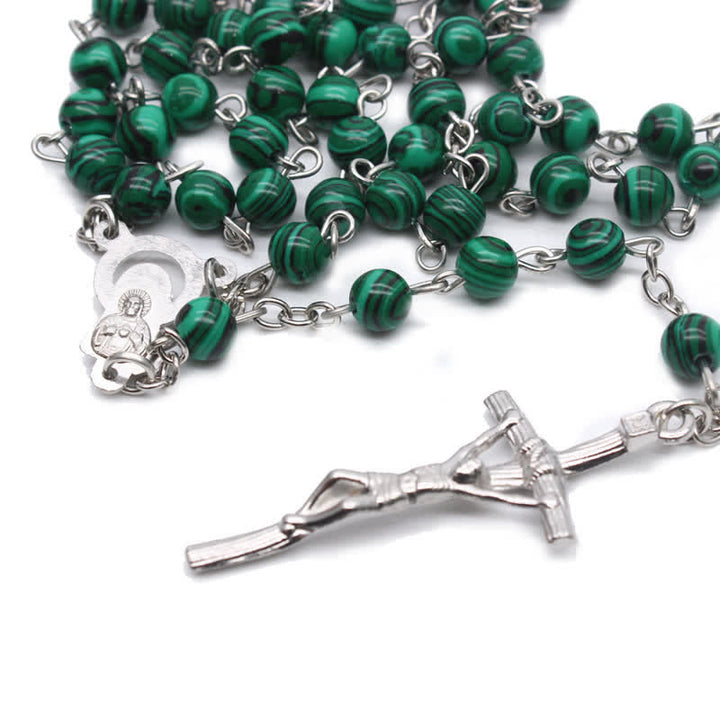 Collana rosario con croce in malachite naturale Olivenorma