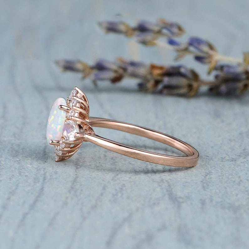 Anello da donna Olivenorma Opal Moonstone White Zircon