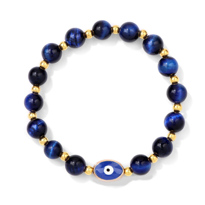 Olivenorma Braccialetto Occhio di Tigre Blu 8mm Malocchio
