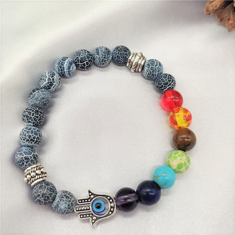 Olivenorma Braccialetto di perline Hamsa con occhio malvagio Chakra colorato