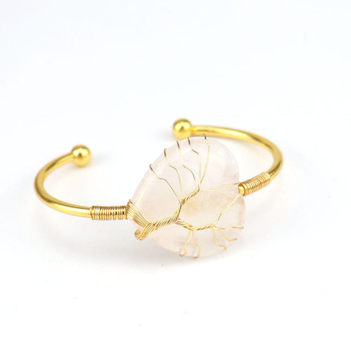 Olivenorma Bracciale in cristallo a forma di cuore naturale avvolto in filo di rame dorato