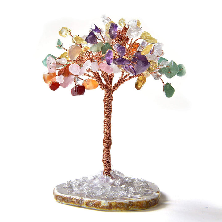 Olivenorma Albero Feng Shui con pietre preziose naturali multicolori con base in agata 