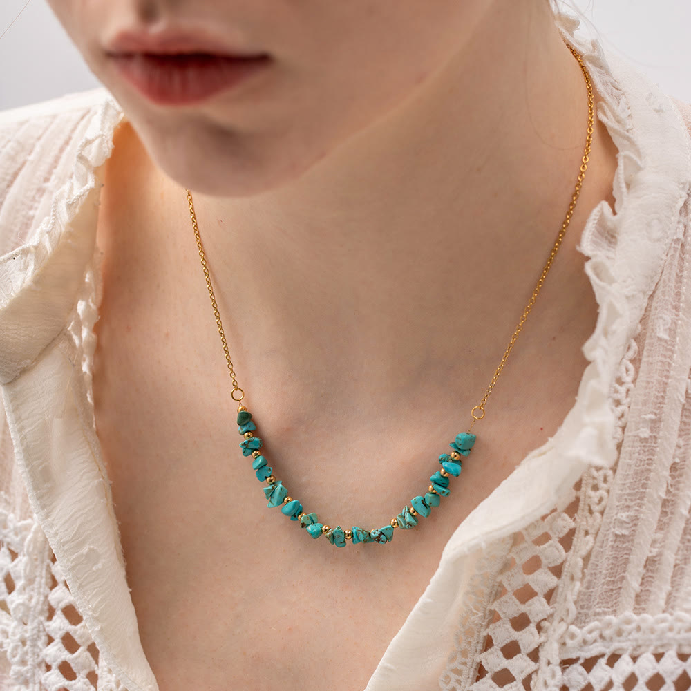Collana Olivenorma con ciondolo in ghiaia turchese e oro 18k in acciaio inossidabile