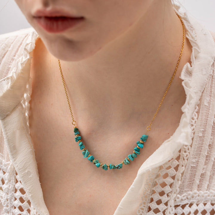 Collana Olivenorma con ciondolo in ghiaia turchese e oro 18k in acciaio inossidabile