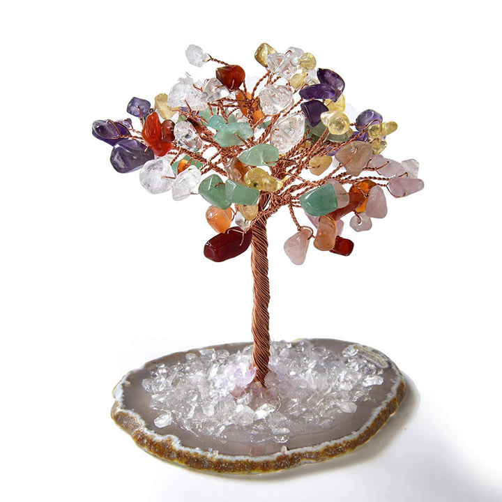 Olivenorma Albero Feng Shui con pietre preziose naturali multicolori con base in agata 