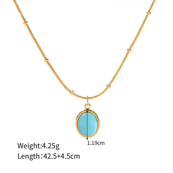 Collana con ciondolo a forma di cuore quadrato in pietra occhio di gatto blu Olivenorma