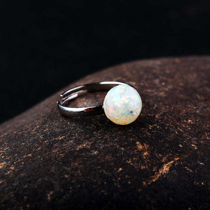 Anello regolabile semplice a semicerchio con pietra di luna e opale Olivenorma 