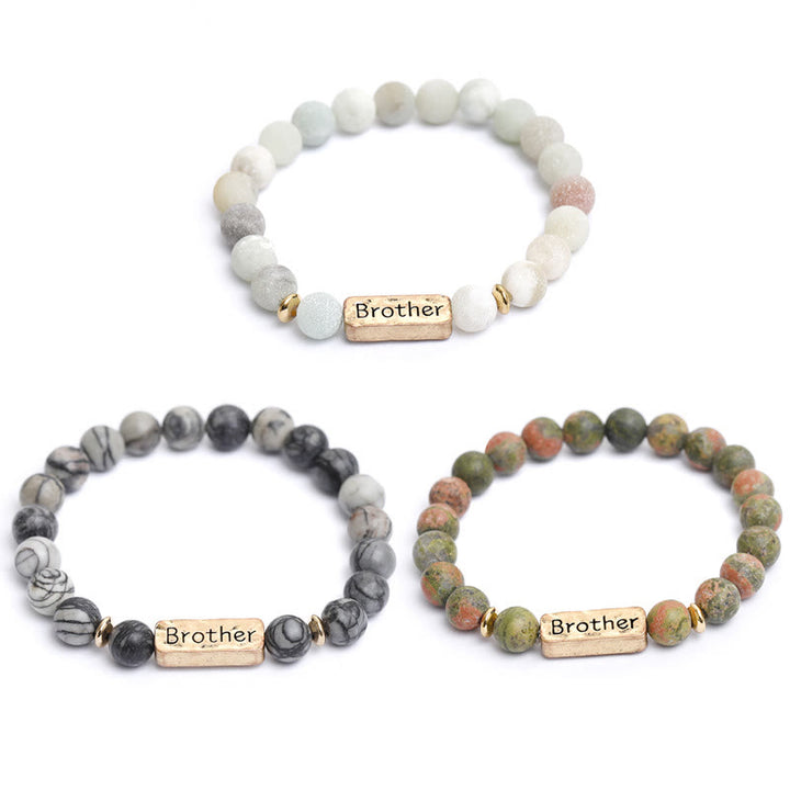 Bracciale con incisione Brother in pietra preziosa naturale Olivenorma