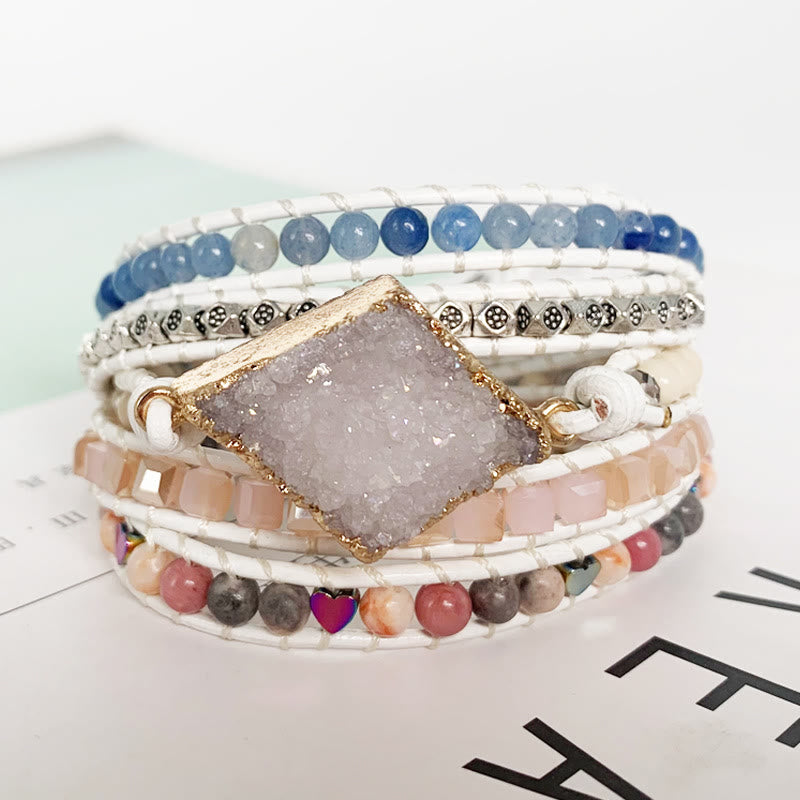 Braccialetto avvolgente fatto a mano Boho in quarzo rosa e cianite Olivenorma