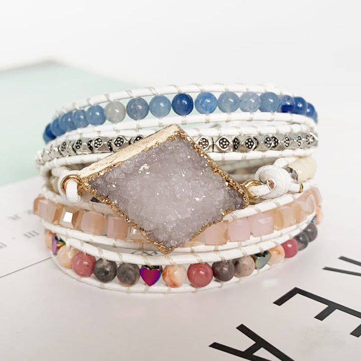 Braccialetto avvolgente fatto a mano Boho in quarzo rosa e cianite Olivenorma