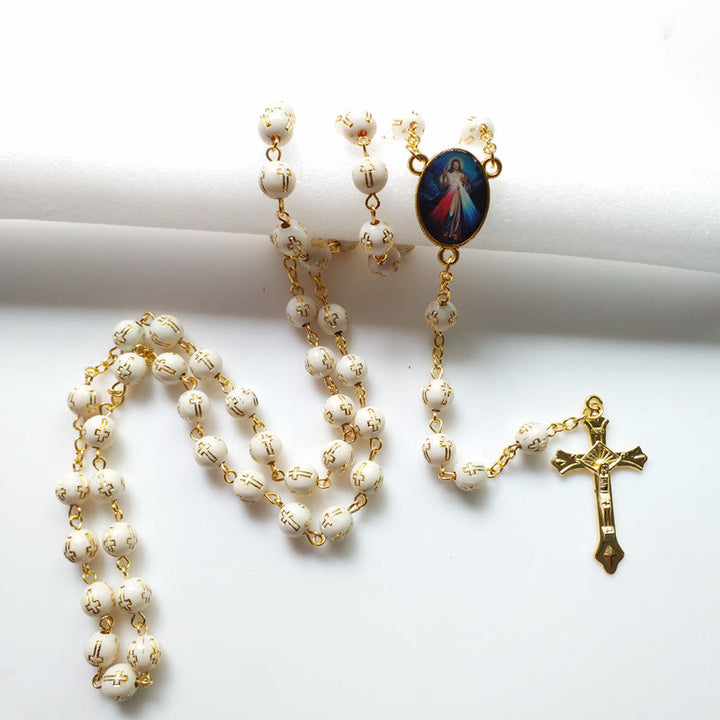 Collana rosario con perline a croce in acrilico bronzato Olivenorma 