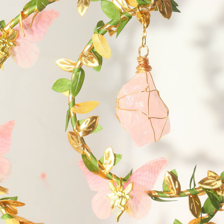 Olivenorma Rose Quartz Butterfly Good Luck Suncatcher Wind Chime 