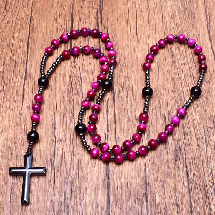 Collana rosario Pandant con croce in pietra naturale Olivenorma
