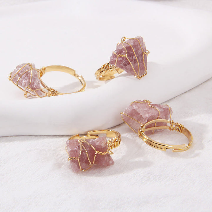 Anello con pietra preziosa naturale irregolare e ruvida Olivenorma