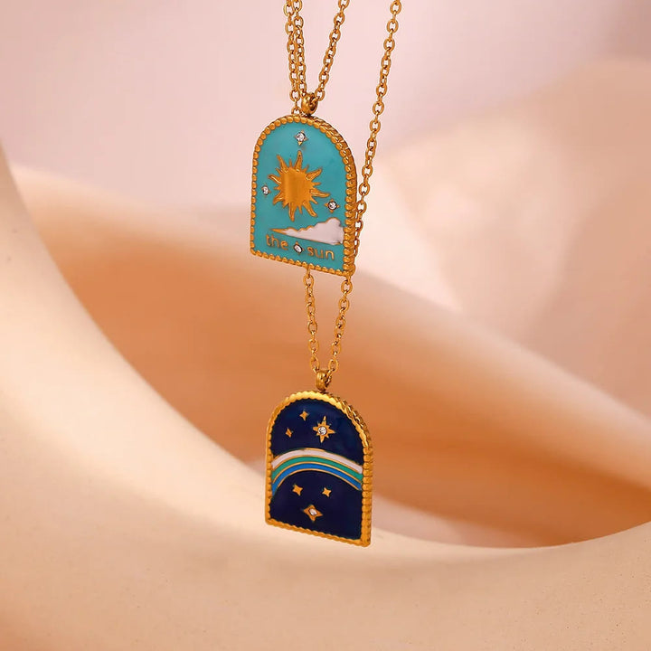 Collana Olivenorma Blue Evil Eye Galaxy Sun Tarot 